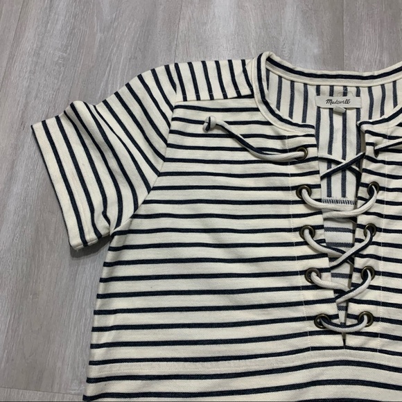 Madewell Striped Lace Front Cream Top Sz S - Picture 6 of 8
